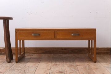 レトロ家具　昭和レトロ　古い木製のシンプルなアンティーク文机(2)