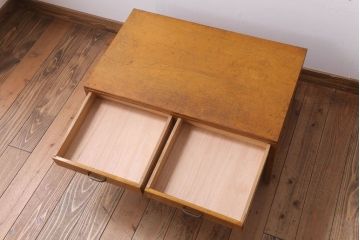 レトロ家具　昭和レトロ　古い木製のシンプルなアンティーク文机(2)