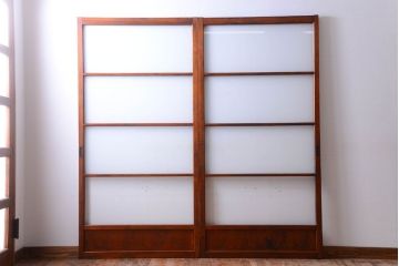 昭和レトロ　すりガラスとクリアガラスの引き戸2枚セット