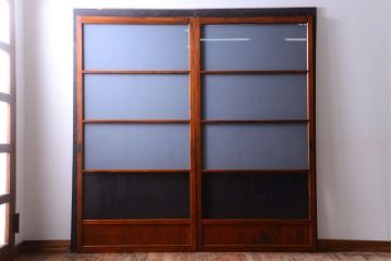 昭和レトロ　すりガラスとクリアガラスの引き戸2枚セット