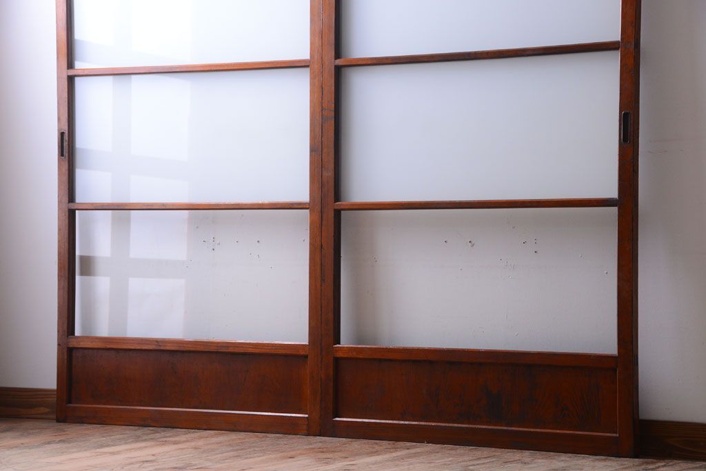 昭和レトロ　すりガラスとクリアガラスの引き戸2枚セット