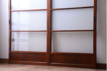 昭和レトロ　すりガラスとクリアガラスの引き戸2枚セット