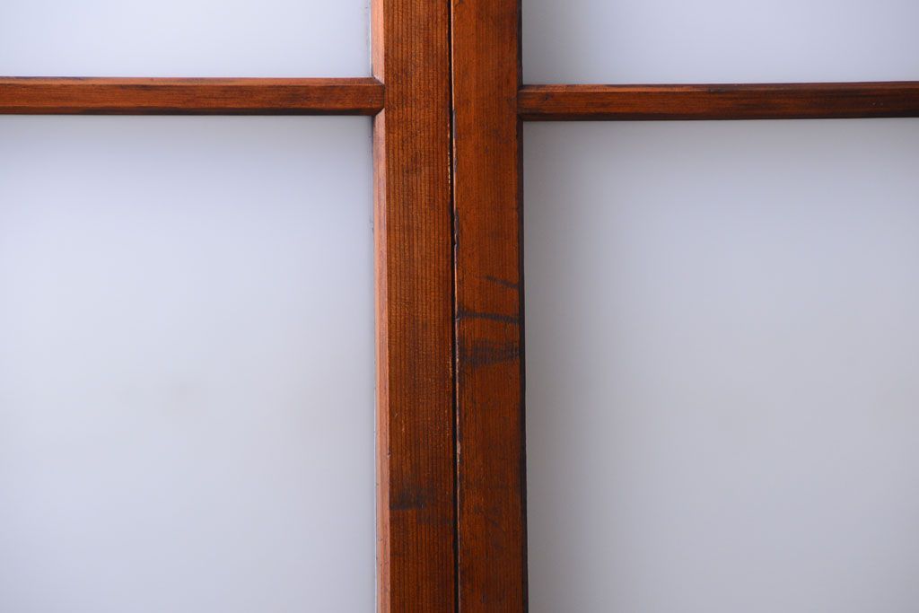 昭和レトロ　すりガラスとクリアガラスの引き戸2枚セット