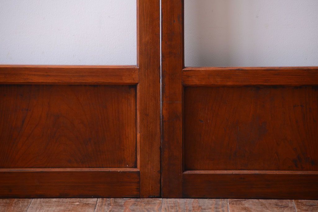 昭和レトロ　すりガラスとクリアガラスの引き戸2枚セット