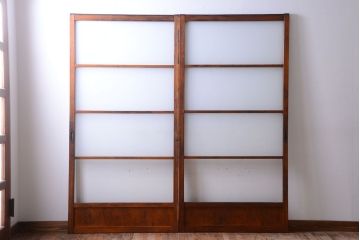 昭和レトロ　すりガラスとクリアガラスの引き戸2枚セット