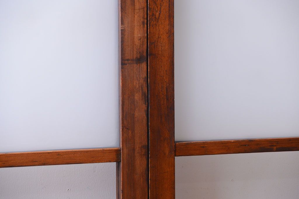 昭和レトロ　すりガラスとクリアガラスの引き戸2枚セット