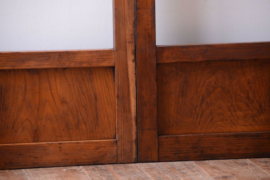 昭和レトロ　すりガラスとクリアガラスの引き戸2枚セット