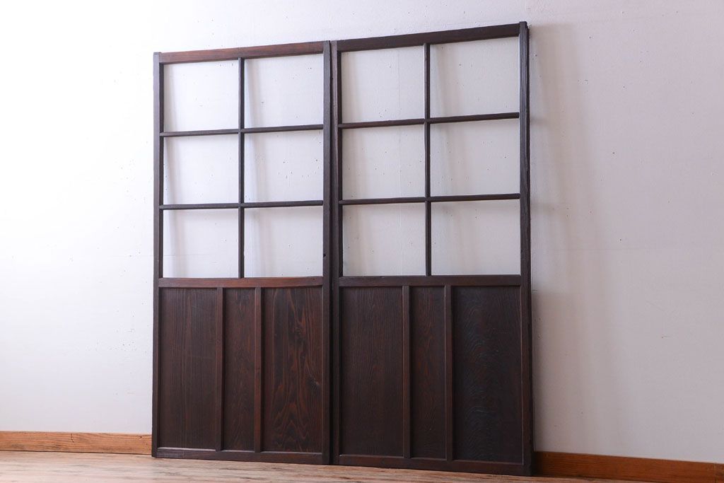 和製アンティーク　レトロなガラス戸2枚セット