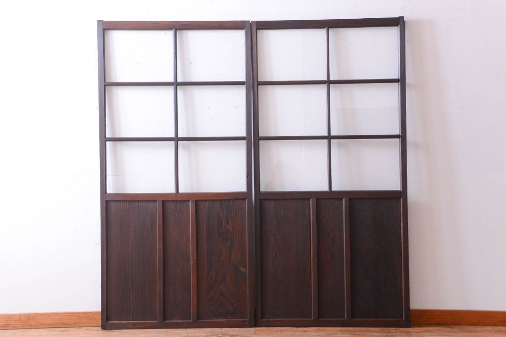 和製アンティーク　レトロなガラス戸2枚セット