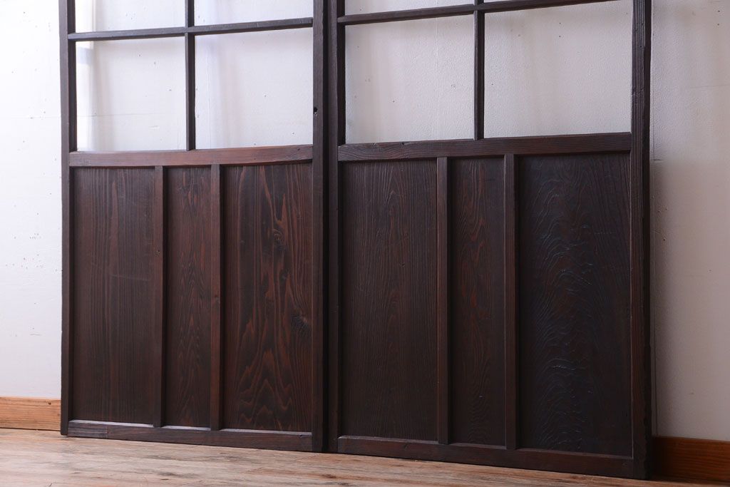 和製アンティーク　レトロなガラス戸2枚セット