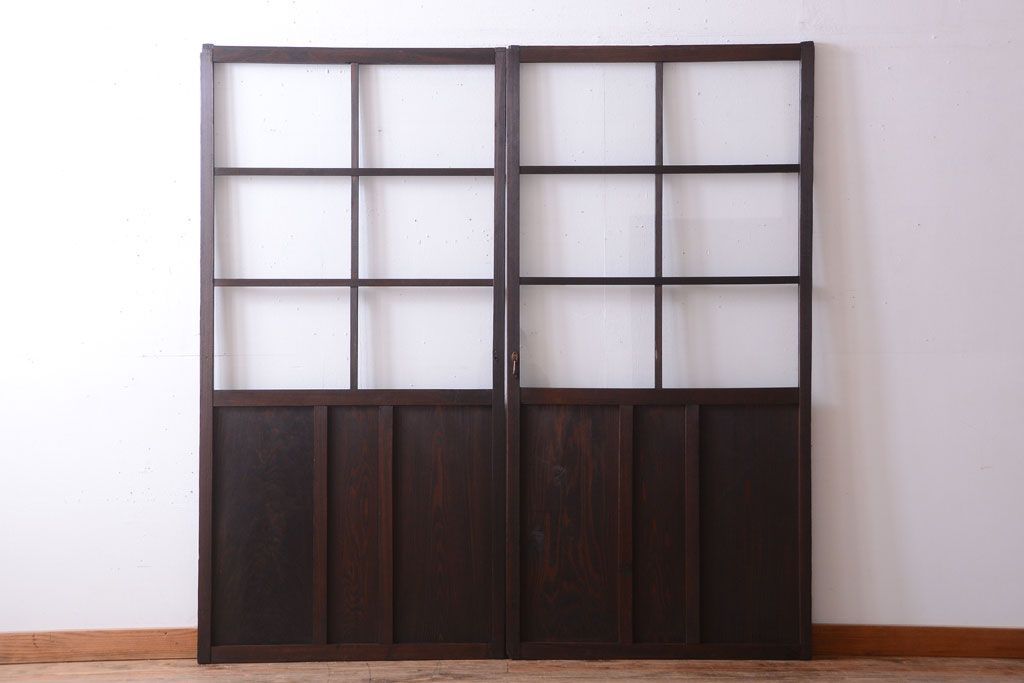 和製アンティーク　レトロなガラス戸2枚セット