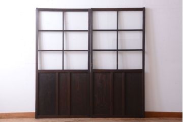 和製アンティーク　レトロなガラス戸2枚セット