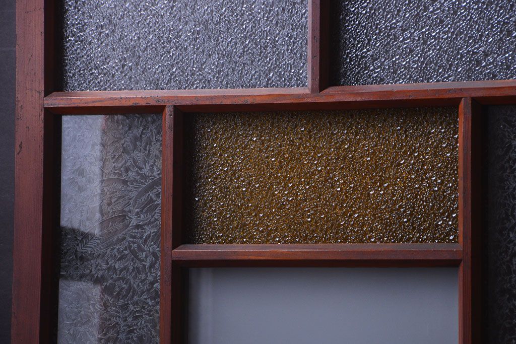 大正ロマン　当時物色ガラス入り!アンティークガラス戸2枚セット(窓)(1)