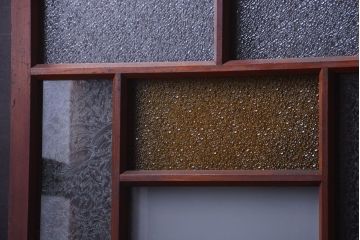 大正ロマン　当時物色ガラス入り!アンティークガラス戸2枚セット(窓)(1)