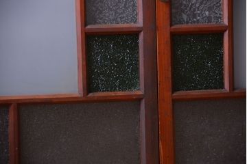 大正ロマン　当時物色ガラス入り!アンティークガラス戸2枚セット(窓)(1)