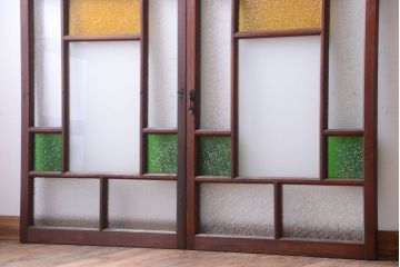 大正ロマン　当時物色ガラス入り!アンティークガラス戸2枚セット(窓)(1)