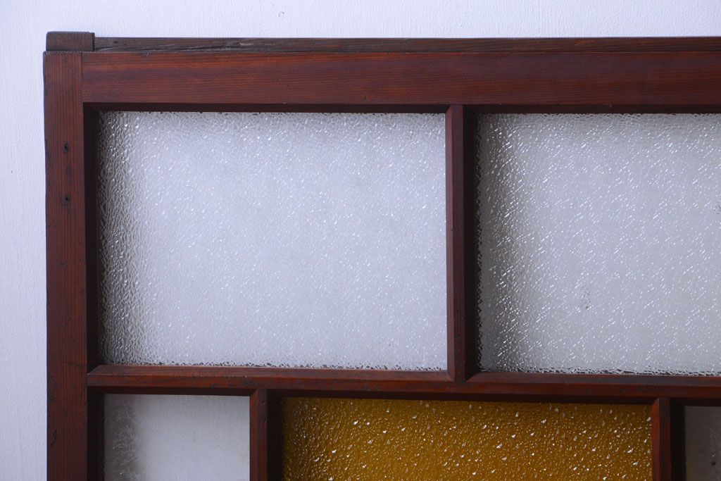 大正ロマン　当時物色ガラス入り!アンティークガラス戸2枚セット(窓)(1)