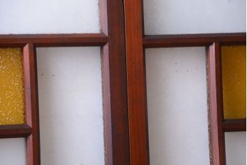 大正ロマン　当時物色ガラス入り!アンティークガラス戸2枚セット(窓)(1)