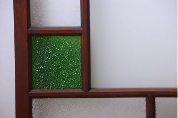 大正ロマン　当時物色ガラス入り!アンティークガラス戸2枚セット(窓)(1)