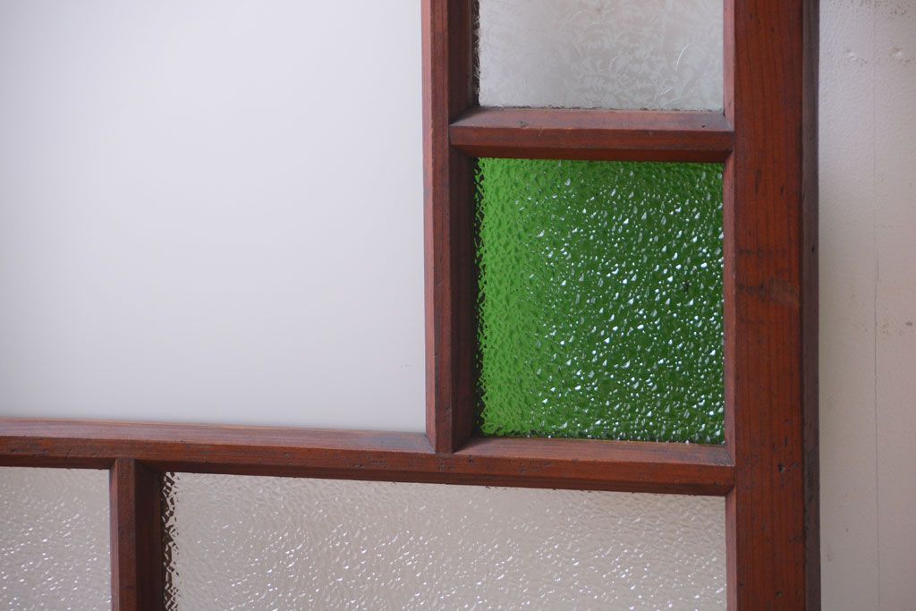 大正ロマン　当時物色ガラス入り!アンティークガラス戸2枚セット(窓)(1)