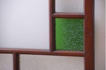 大正ロマン　当時物色ガラス入り!アンティークガラス戸2枚セット(窓)(1)