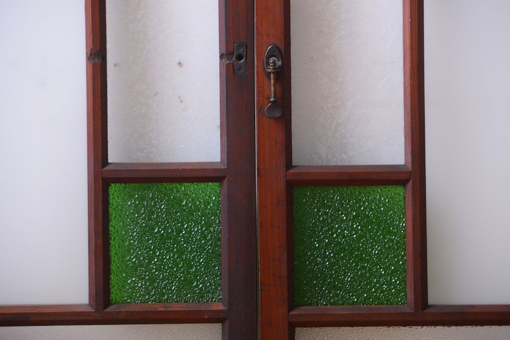 大正ロマン　当時物色ガラス入り!アンティークガラス戸2枚セット(窓)(1)