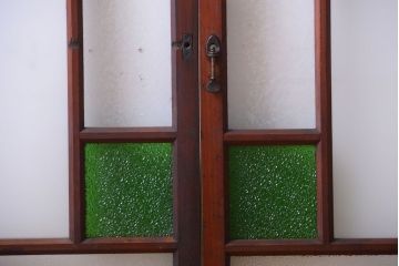 大正ロマン　当時物色ガラス入り!アンティークガラス戸2枚セット(窓)(1)