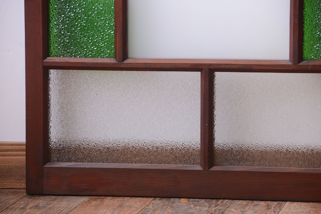 大正ロマン　当時物色ガラス入り!アンティークガラス戸2枚セット(窓)(1)