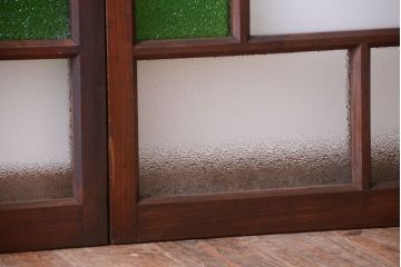 大正ロマン　当時物色ガラス入り!アンティークガラス戸2枚セット(窓)(1)