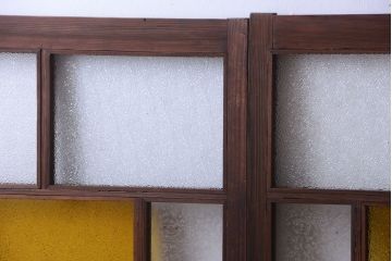 大正ロマン　当時物色ガラス入り!アンティークガラス戸2枚セット(窓)(1)