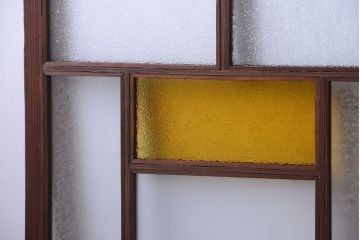 大正ロマン　当時物色ガラス入り!アンティークガラス戸2枚セット(窓)(1)