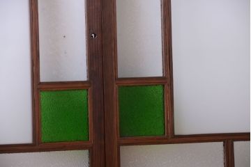 大正ロマン　当時物色ガラス入り!アンティークガラス戸2枚セット(窓)(1)