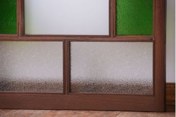 大正ロマン　当時物色ガラス入り!アンティークガラス戸2枚セット(窓)(1)