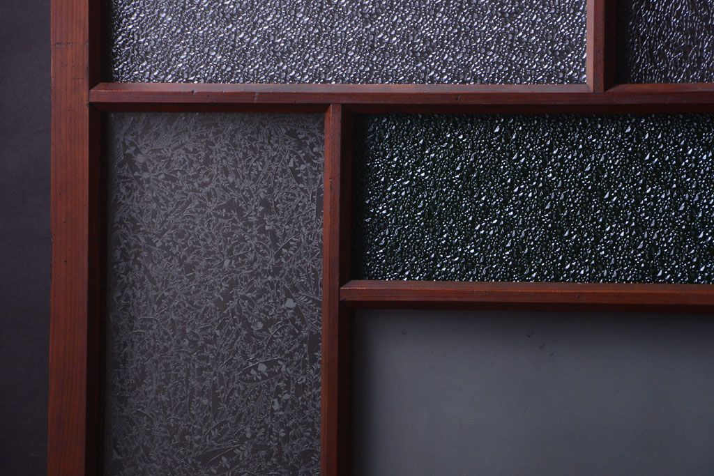 大正ロマン　当時物色ガラス入り!アンティークガラス戸2枚セット(窓)(2)