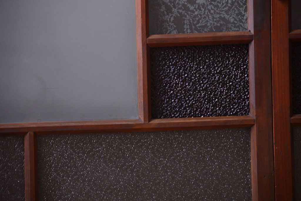 大正ロマン　当時物色ガラス入り!アンティークガラス戸2枚セット(窓)(2)