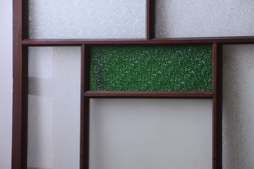 大正ロマン　当時物色ガラス入り!アンティークガラス戸2枚セット(窓)(2)