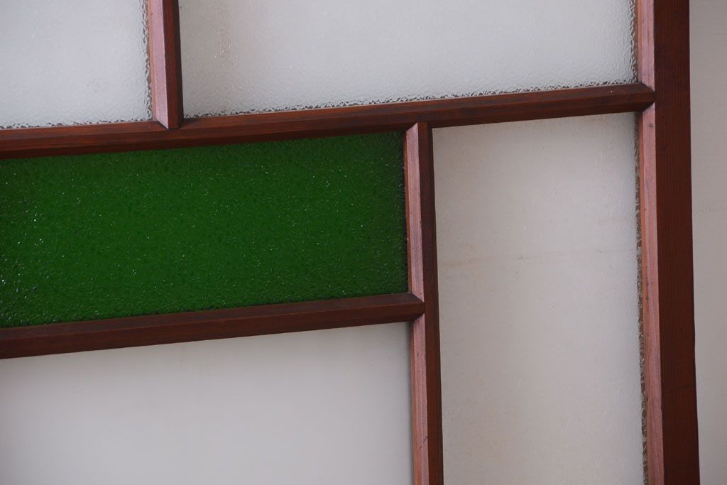 大正ロマン　当時物色ガラス入り!アンティークガラス戸2枚セット(窓)(2)