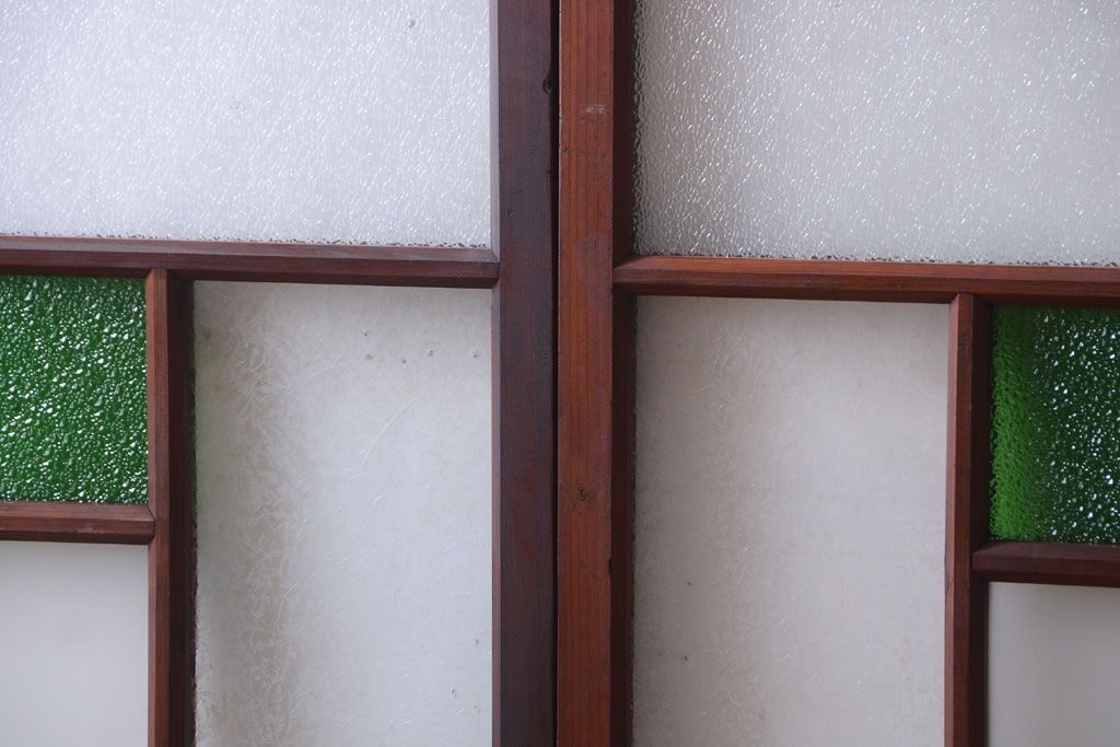 大正ロマン　当時物色ガラス入り!アンティークガラス戸2枚セット(窓)(2)