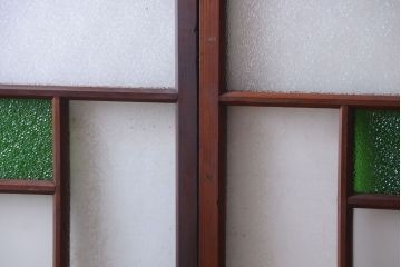 大正ロマン　当時物色ガラス入り!アンティークガラス戸2枚セット(窓)(2)