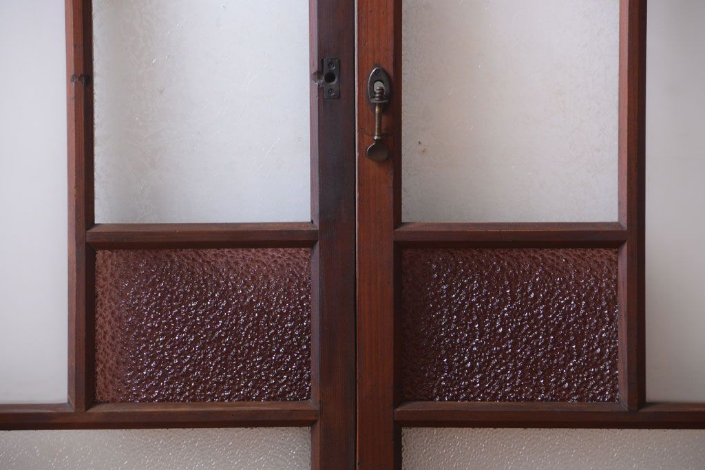 大正ロマン　当時物色ガラス入り!アンティークガラス戸2枚セット(窓)(2)