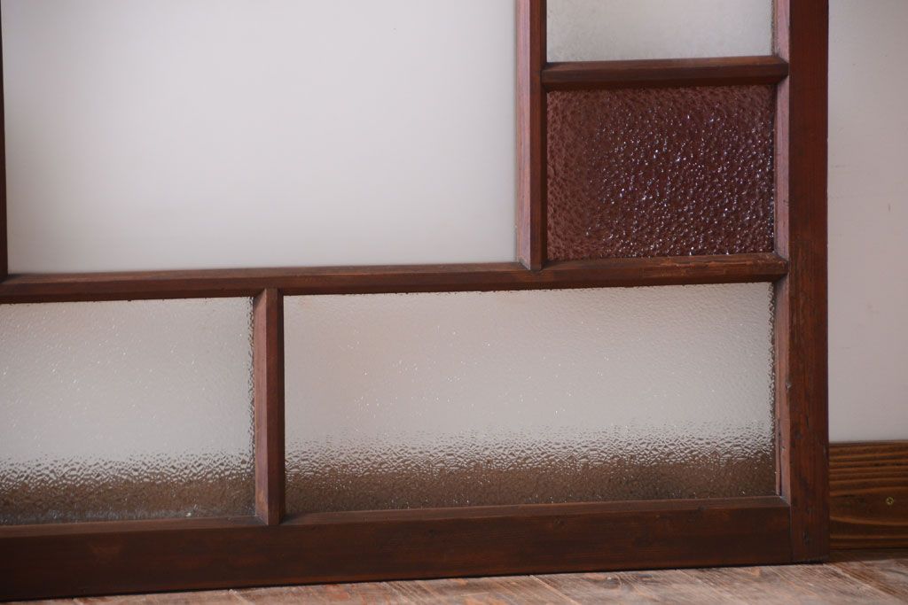 大正ロマン　当時物色ガラス入り!アンティークガラス戸2枚セット(窓)(2)