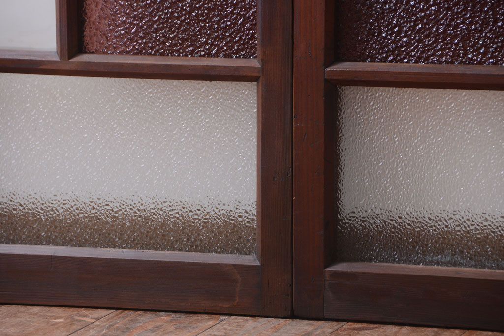 大正ロマン　当時物色ガラス入り!アンティークガラス戸2枚セット(窓)(2)