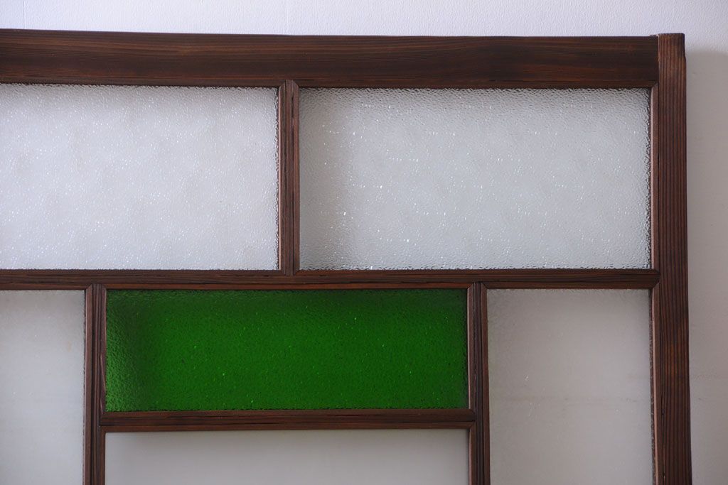 大正ロマン　当時物色ガラス入り!アンティークガラス戸2枚セット(窓)(2)