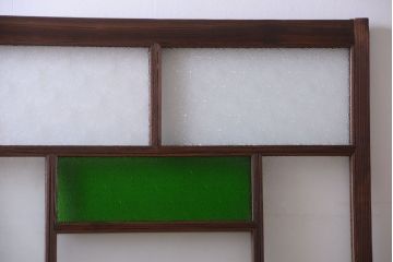 大正ロマン　当時物色ガラス入り!アンティークガラス戸2枚セット(窓)(2)