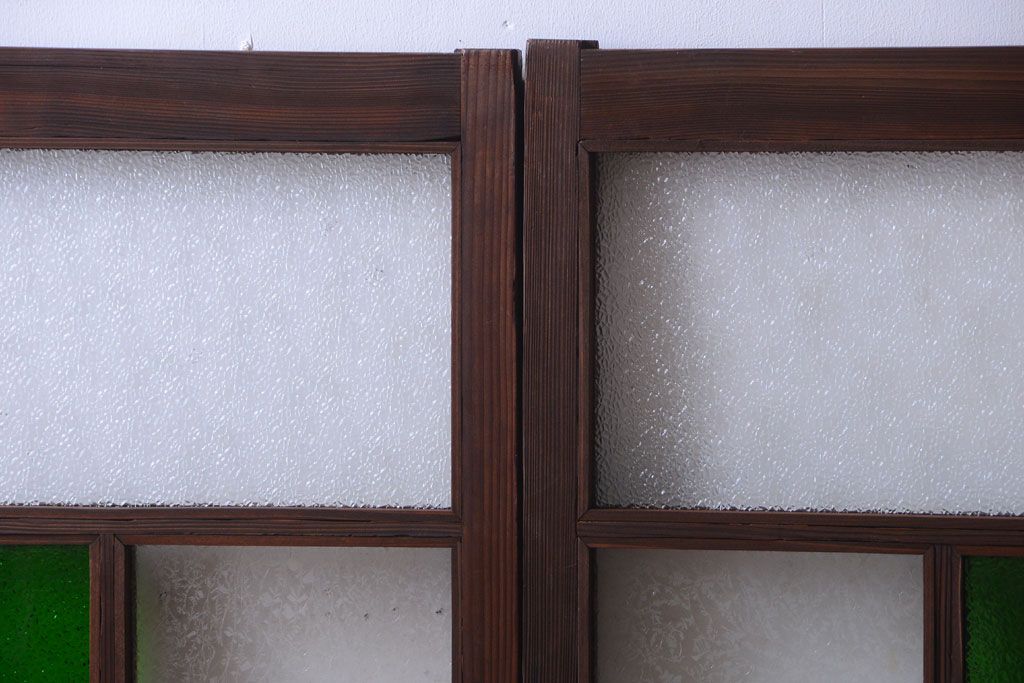 大正ロマン　当時物色ガラス入り!アンティークガラス戸2枚セット(窓)(2)