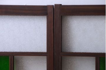大正ロマン　当時物色ガラス入り!アンティークガラス戸2枚セット(窓)(2)