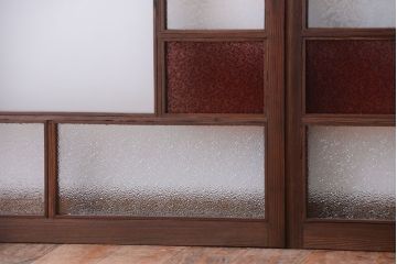 大正ロマン　当時物色ガラス入り!アンティークガラス戸2枚セット(窓)(2)