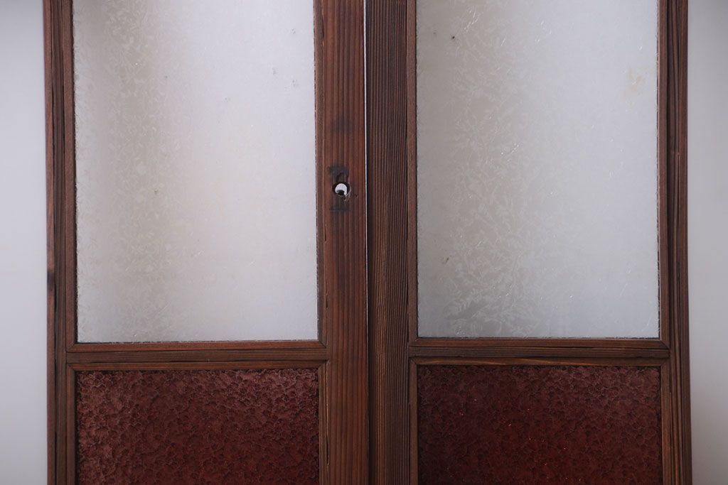 大正ロマン　当時物色ガラス入り!アンティークガラス戸2枚セット(窓)(2)