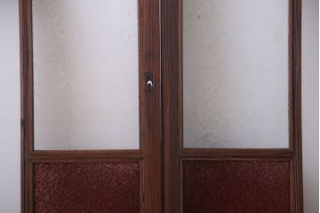 大正ロマン　当時物色ガラス入り!アンティークガラス戸2枚セット(窓)(2)
