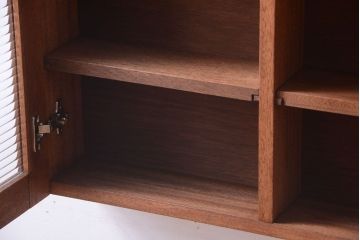 アンティーク家具　アンティーク　モールガラス入り!古い木のシンプルな2つ扉壁掛け戸棚(1)